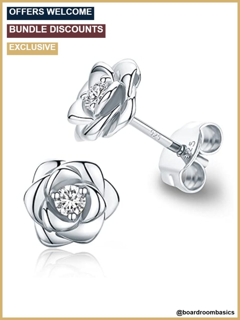 Solid 925 Sterling Silver Sculpted Rose Stud Earrings